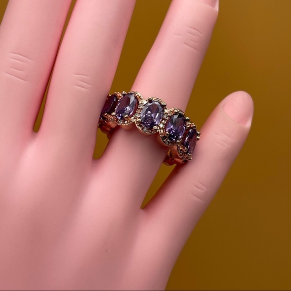 925 Sterling Silver Rose Gold‎ Color Oval Cut Amethyst Eternity Infinity Ring 9 - Picture 3 of 11